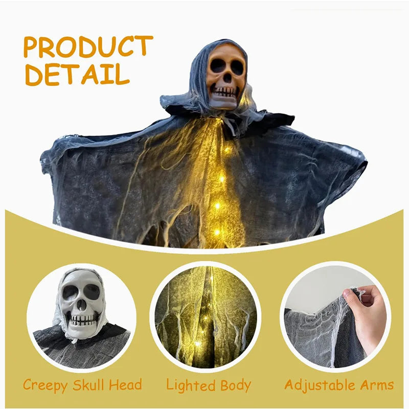 Glowing Skull Skeleton Gauze Hanging Ghost