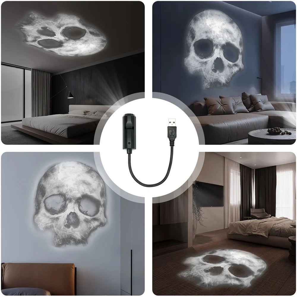 360° Rotatable Skull Projection Lamp, USB Lighting Night