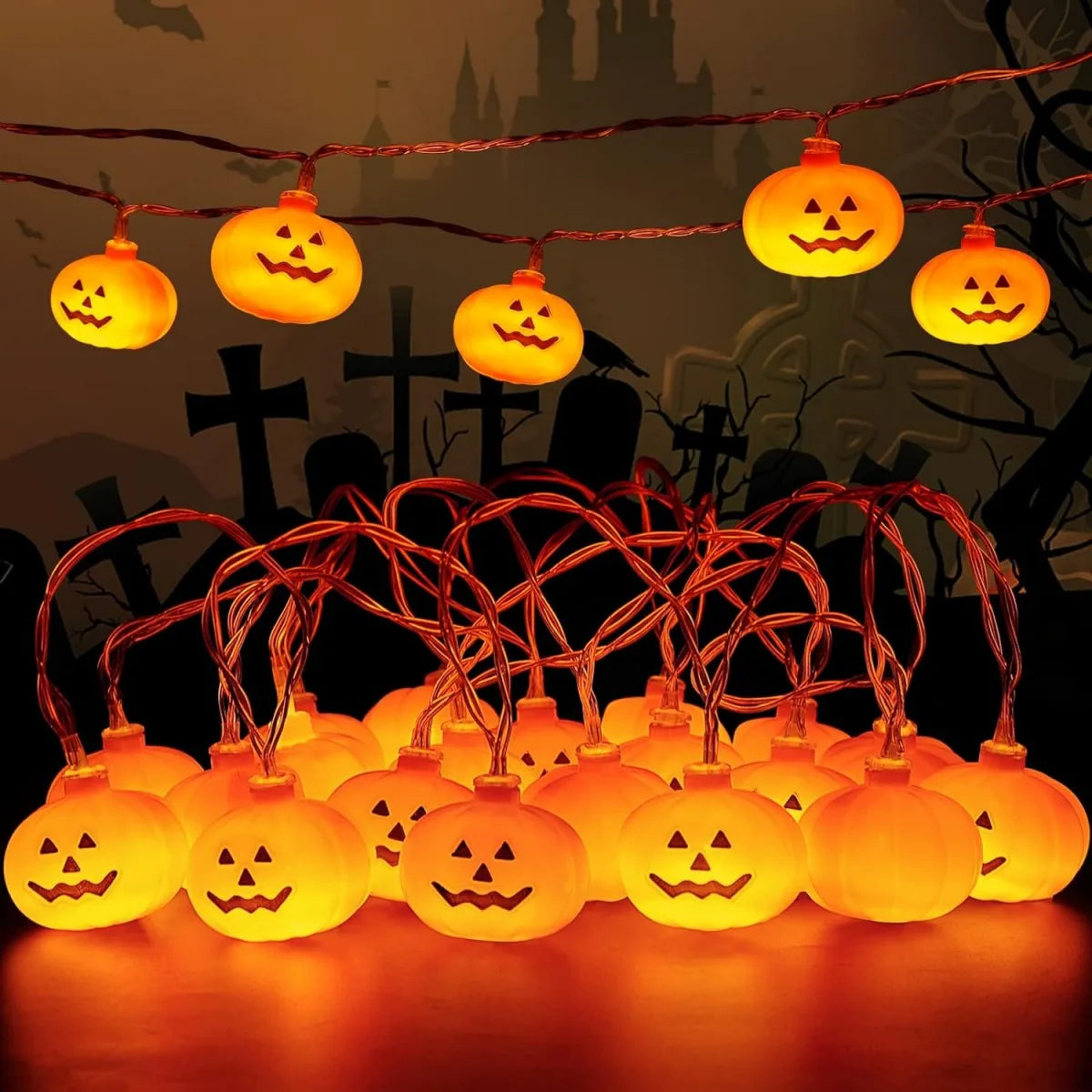 LED Halloween 3D Pumpkin String Lights Battery Powered