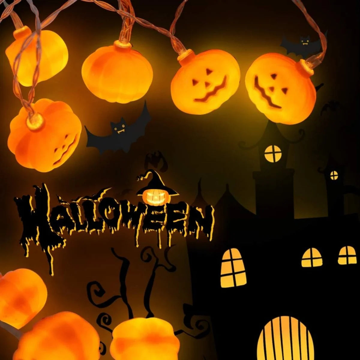 LED Halloween 3D Pumpkin String Lights Battery Powered
