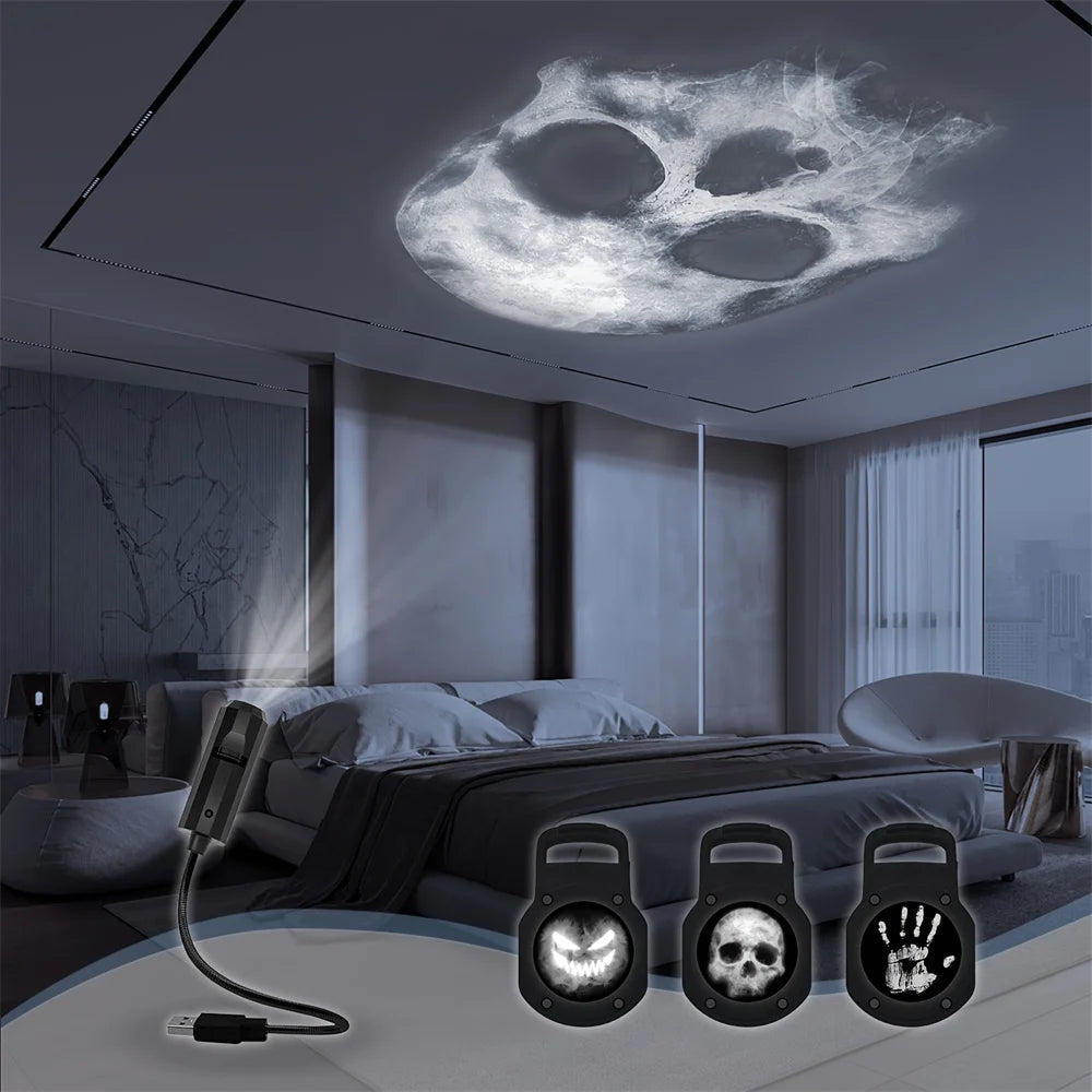360° Rotatable Skull Projection Lamp, USB Lighting Night